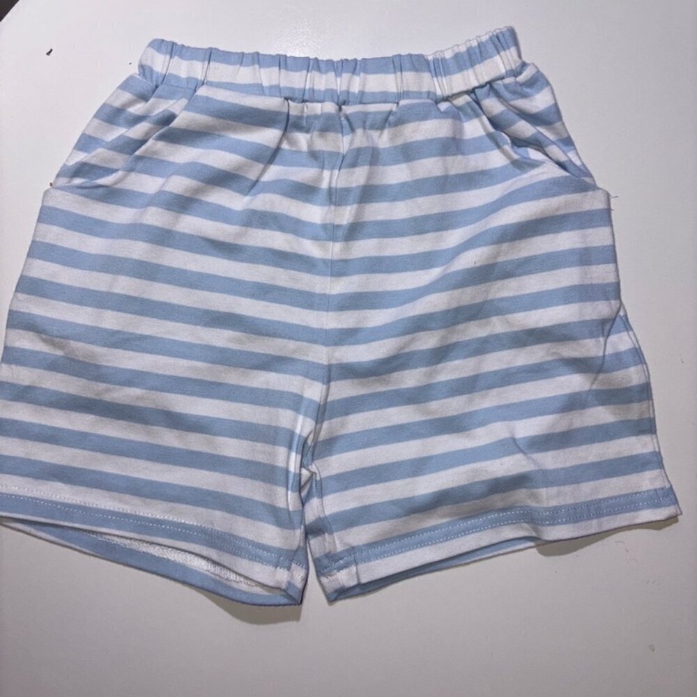 Shrimp and Grits Kids Pima Cotton Blue White Stripe Shorts with Pockets size 7